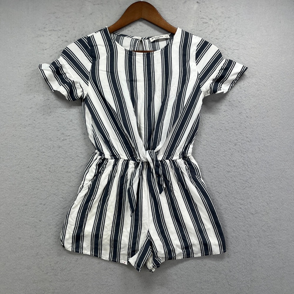 Abercrombie Kids Romper Girls 11/12 Black White Striped Tie Front Bamboo Beachy